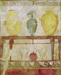Placa funeraria con una ofrenda de jarrones, pintura de tumba de Paestum